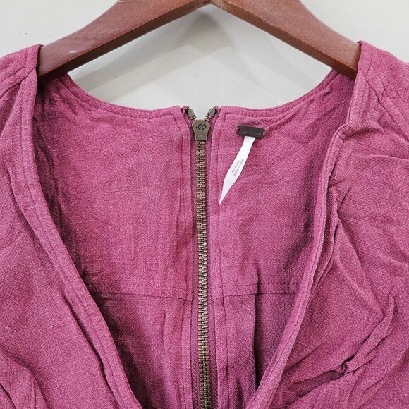 Free People Womens Linen Blend Crop Top Bralette Size 0 Pink Skater Full Zip - Picture 2 of 9